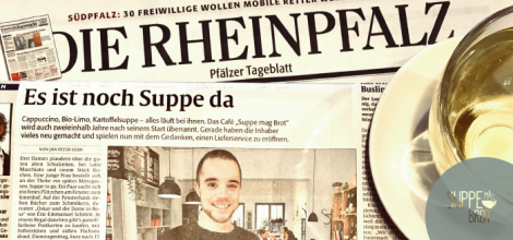 In der Rheinpfalz ist im Februar 2018 ein großer Artikel über Suppe mag Brot erschienen. Design: RORE DESIGN - Grafikdesign aus Landau.